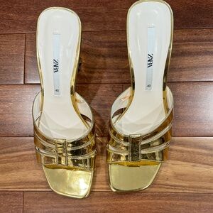 🚨Flash 24 HourSale 🚨 Zara Metallic Gold Heeled Mules